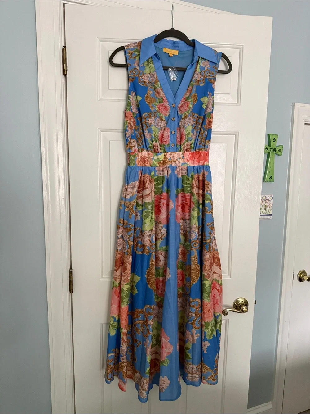 Flying Tomato Blue Floral Collared Button-Front Maxi Dress - Picture 1 of 5